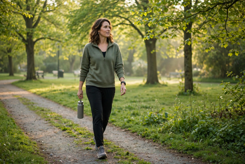 Morning walk in a green park
