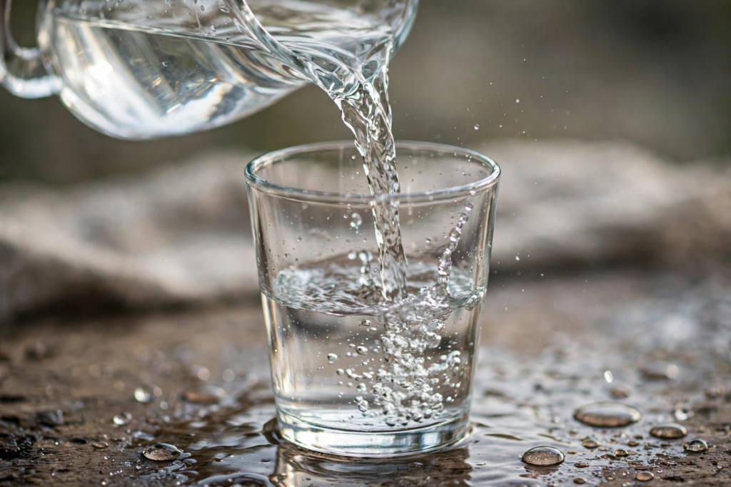 Pouring water into a glass