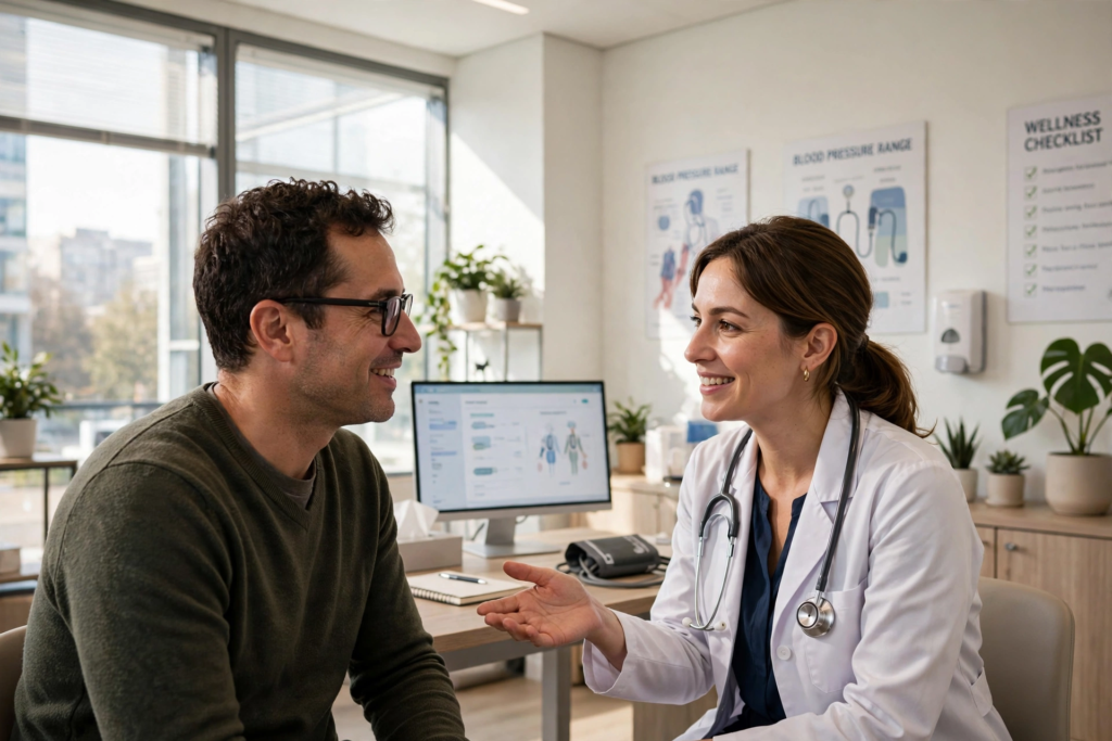 Patient talking with a doctor in a clinic